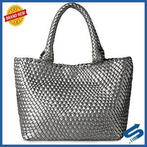 Woven Vegan Leather Tote Bag, Large Capacity Shoulder Bag for Women